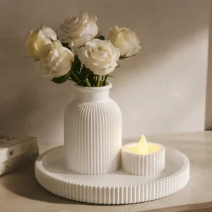 Conjunto Decorativo Wabi-Sabi Japonês – Vaso, Bandejas e Porta-Vela