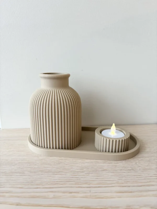 Conjunto Decorativo Wabi-Sabi Japonês – Vaso, Bandejas e Porta-Vela